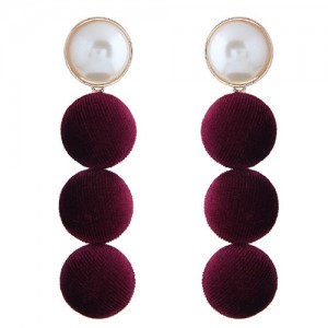 Flannel Buttons Pearl Fashion Stud Earrings - Red