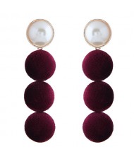 Flannel Buttons Pearl Fashion Stud Earrings - Red