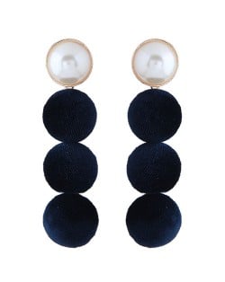 Flannel Buttons Pearl Fashion Stud Earrings - Dark Blue