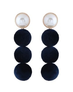 Flannel Buttons Pearl Fashion Stud Earrings - Dark Blue