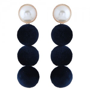 Flannel Buttons Pearl Fashion Stud Earrings - Dark Blue