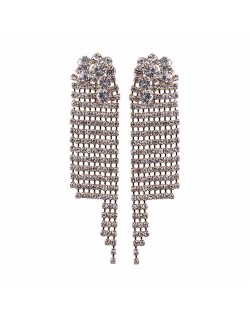 Glistening Rhinestone Long Tassel High Fashion Women Earrings - Golden