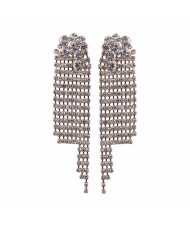 Glistening Rhinestone Long Tassel High Fashion Women Earrings - Golden
