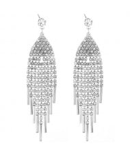 Glistening Rhinestone Long Tassel High Fashion Women Earrings - Silver