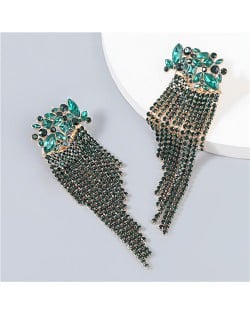 Glistening Rhinestone Long Tassel High Fashion Women Earrings - Golden