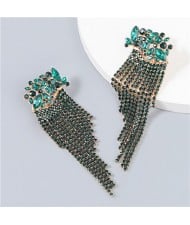 Glistening Rhinestone Long Tassel High Fashion Women Earrings - Ink Green