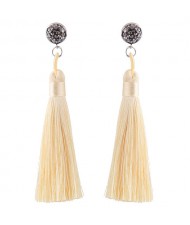 Rhinestone Shining Flower with Cotton Threads Tassel Design High Fashion Stud Earrings - White