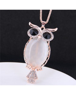 Rhinestone and Opal Embellished Black Eye Night-owl Long Style Fashion Necklace