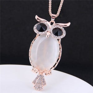 Rhinestone and Opal Embellished Black Eye Night-owl Long Style Fashion Necklace