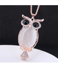 Rhinestone and Opal Embellished Black Eye Night-owl Long Style Fashion Necklace
