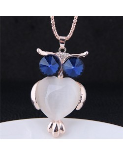 Opal Inlaid Ink Blue Eye Night-owl Long Style Costume Fashion Necklace