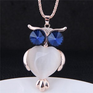 Opal Inlaid Ink Blue Eye Night-owl Long Style Costume Fashion Necklace