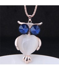 Opal Inlaid Ink Blue Eye Night-owl Long Style Costume Fashion Necklace