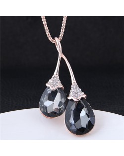 Rhinestone Embellished Waterdrops Design Long Style Fashion Necklace