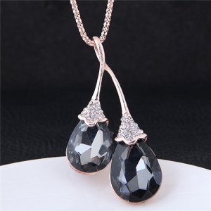 Rhinestone Embellished Waterdrops Design Long Style Fashion Necklace