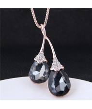 Rhinestone Embellished Waterdrops Design Long Style Fashion Necklace
