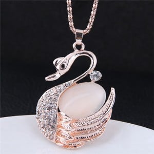 Graceful Rhinestone Embellished Swan Pendant Women Fashion Necklace