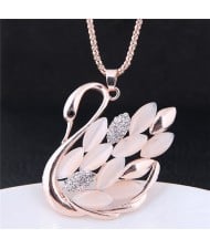 Opal Beads Feather Swan Pendant Long Fashion Necklace
