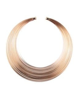 Multi-layers Plain Alloy Chunky Fashion Costume Necklet - Golden