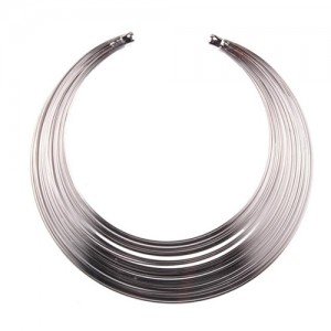 Multi-layers Plain Alloy Chunky Fashion Costume Necklet - Silver