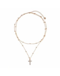 Shining Cross Pendant Multi-layer Design Golden Fashion Necklace