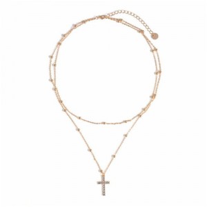 Shining Cross Pendant Multi-layer Design Golden Fashion Necklace