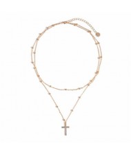 Shining Cross Pendant Multi-layer Design Golden Fashion Necklace