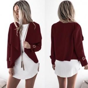 High Fashion Lapel Style Women Top - Wine Red