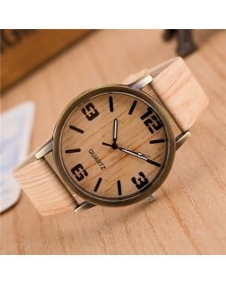 6 Colors Available Wooden Texture Digits Index Design High Fashion Unisex Wrist Watch