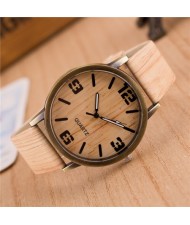 6 Colors Available Wooden Texture Digits Index Design High Fashion Unisex Wrist Watch
