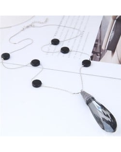 Shining Crystal Waterdrop Pendant Beads Decorated Long Chain Statement Necklace