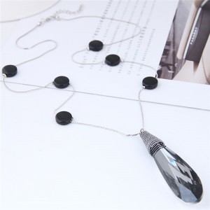 Shining Crystal Waterdrop Pendant Beads Decorated Long Chain Statement Necklace
