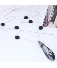 Shining Crystal Waterdrop Pendant Beads Decorated Long Chain Statement Necklace