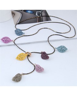 Multiple Colors Hollow Leaves Long Style Costume Necklace