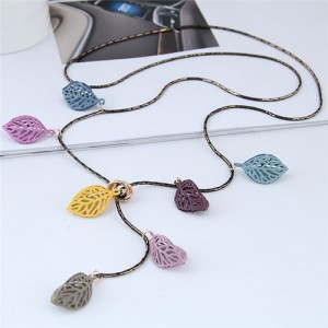 Multiple Colors Hollow Leaves Long Style Costume Necklace