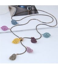Multiple Colors Hollow Leaves Long Style Costume Necklace