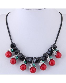 Rhinestone Inlaid Red Cherry High Fashion Short Costume Neckalce
