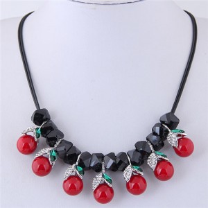 Rhinestone Inlaid Red Cherry High Fashion Short Costume Neckalce