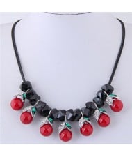 Rhinestone Inlaid Red Cherry High Fashion Short Costume Neckalce