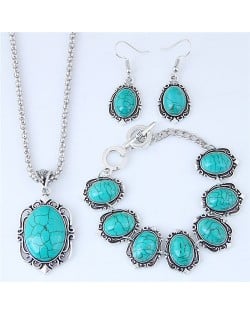 Artificial Turquoise Inlaid Vintage Style Necklace Earrings and Bracelet Set