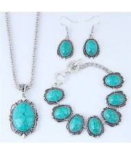 Artificial Turquoise Inlaid Vintage Style Necklace Earrings and Bracelet Set