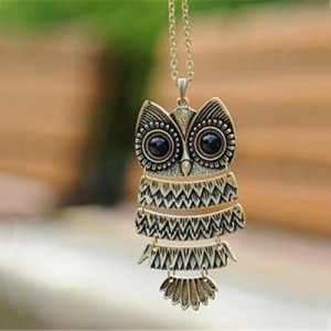 Classic Black Eyes Owl Long Chain Design Necklace