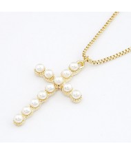 Pearl Embedded Cross Pendant Necklace