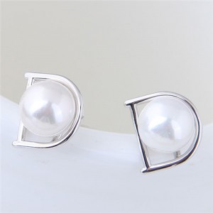 Pearl Inlaid Sweet D Fashion Stud Earrings