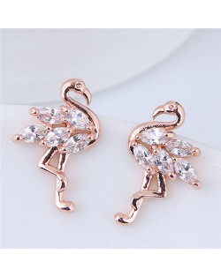 Shining Cubic Zirconia Inlaid Swan High Fashion Copper Stud Earrings - Golden