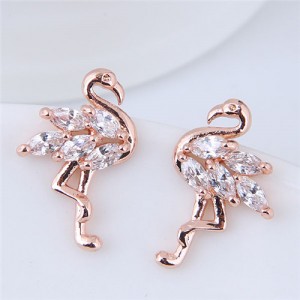 Shining Cubic Zirconia Inlaid Swan High Fashion Copper Stud Earrings - Golden