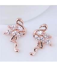 Shining Cubic Zirconia Inlaid Swan High Fashion Copper Stud Earrings - Golden