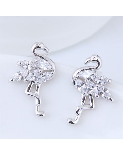Shining Cubic Zirconia Inlaid Swan High Fashion Copper Stud Earrings - Silver
