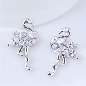 Shining Cubic Zirconia Inlaid Swan High Fashion Copper Stud Earrings - Silver