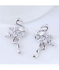 Shining Cubic Zirconia Inlaid Swan High Fashion Copper Stud Earrings - Silver